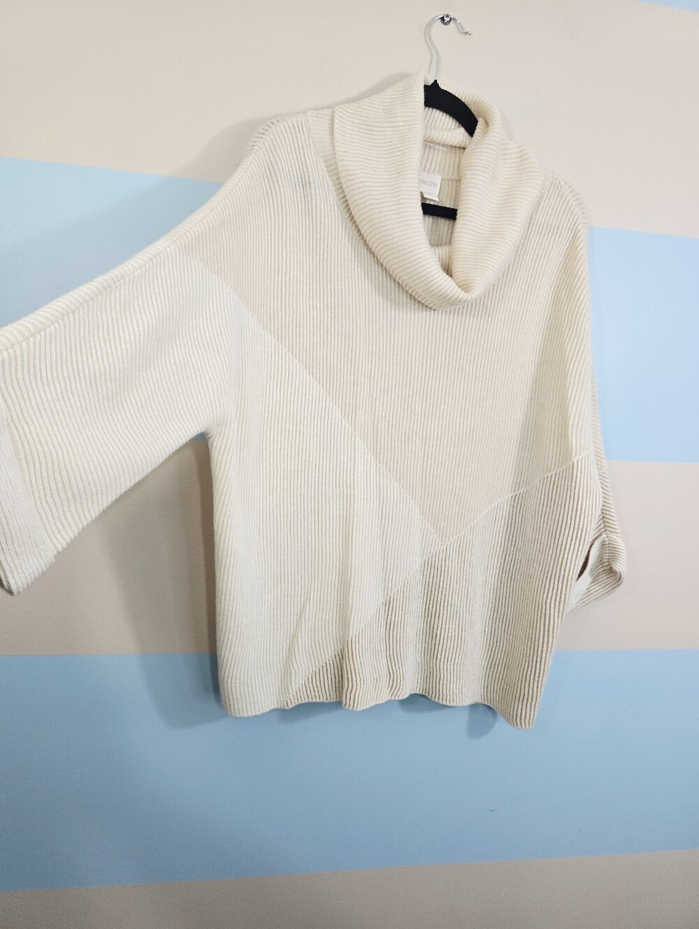Chico's Cream Ribbed Cowl Neck Sweater - Picture 4 of 8